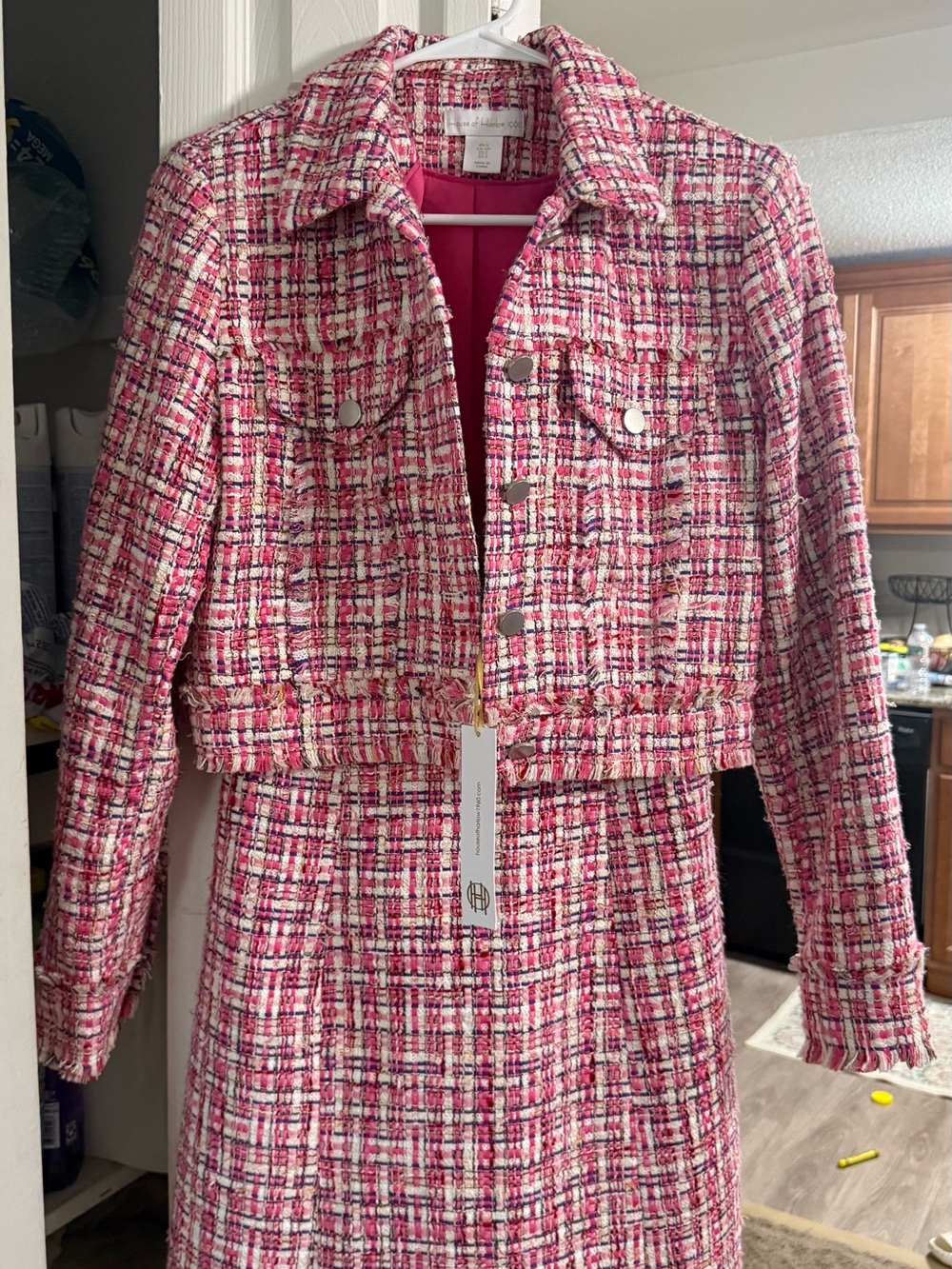 House of Harlow 1960 Pink & White Tweed Cropped Jacket